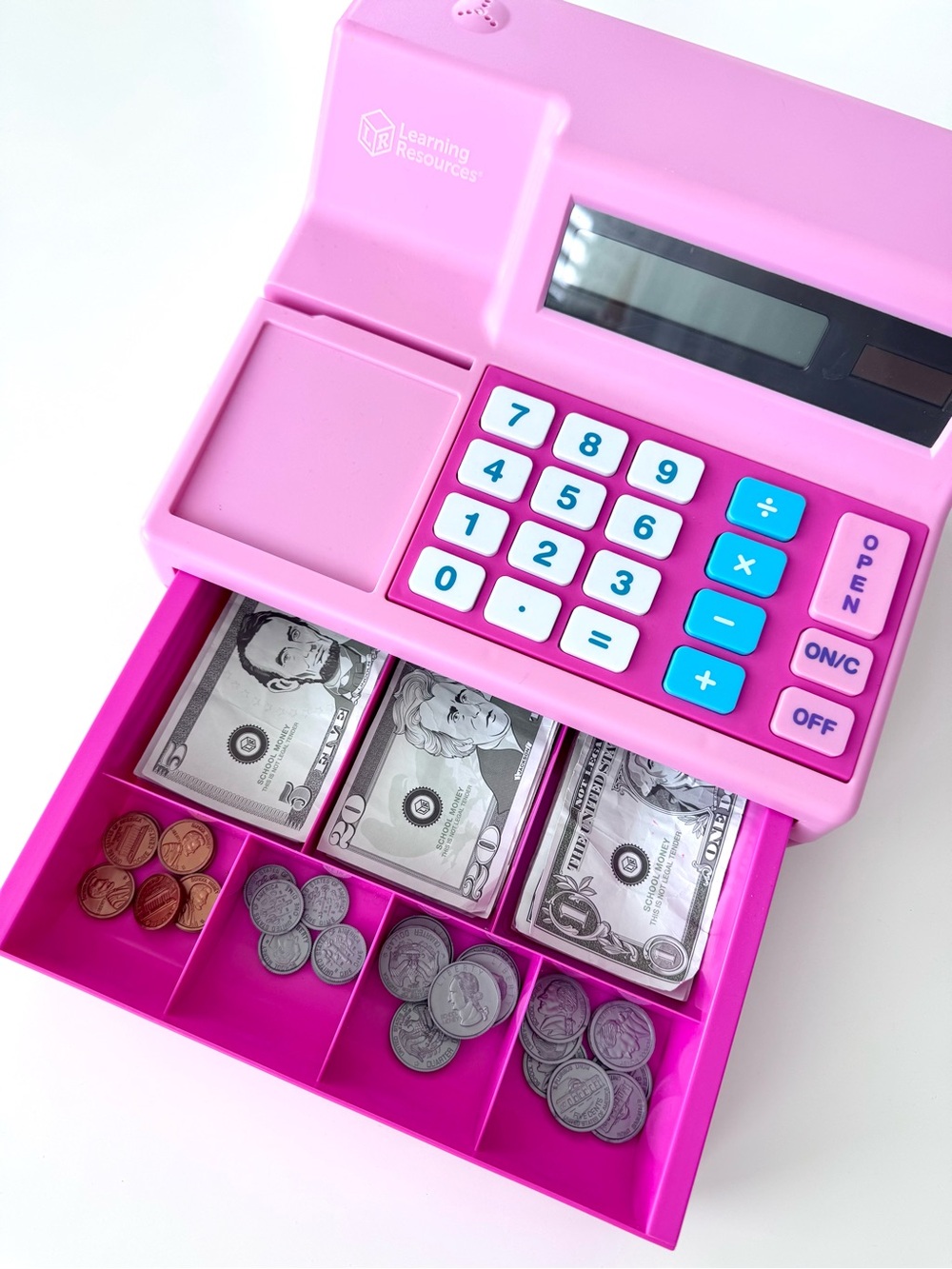 Learning Resources Pink Kids Cash Register Calculator with Play Money